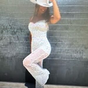Punchy blonde sequin WhiteJumpsuit